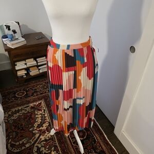 Maeve Multicolor Abstract Pleated Midi Skirt